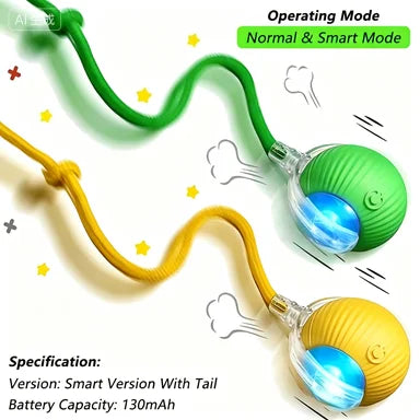 Smart Obstacle Avoidance Cat Ball Toy Adjustable Speed Electric Self Rolling Interactive Ball With Long Elastic Rope For Play