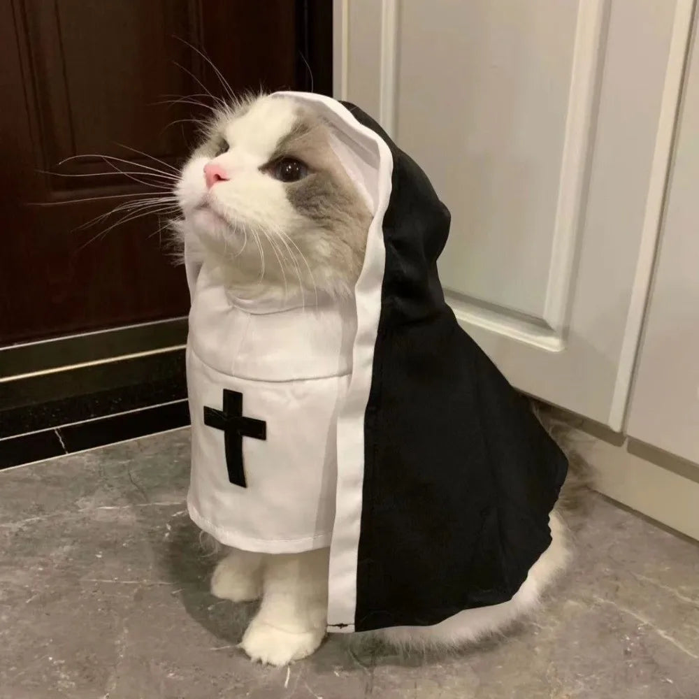 Christmas Pet Dog Cat Cosplay Costume Breathable Pet Accessories Puppy Kitten Nun Clothes Dress Up Halloween Jumpsuit Coat