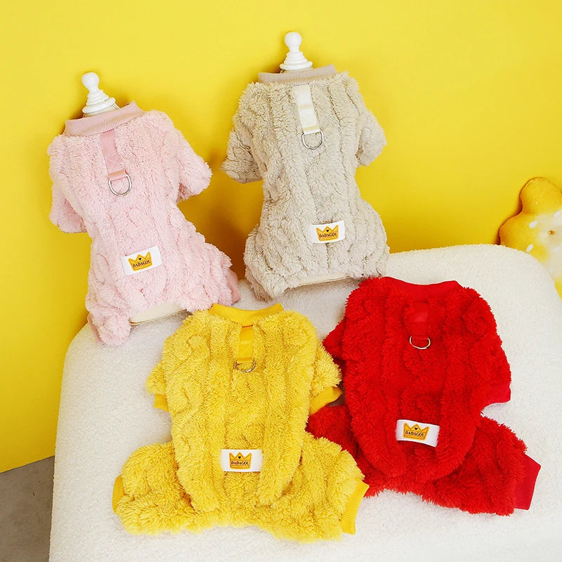 Warm Coral Fleece Pet Overalls Winter Puppy Pajamas Dogs Jumpsuit for Small Dog Cats Clothes Chihuahua French Bulldog Costumes
