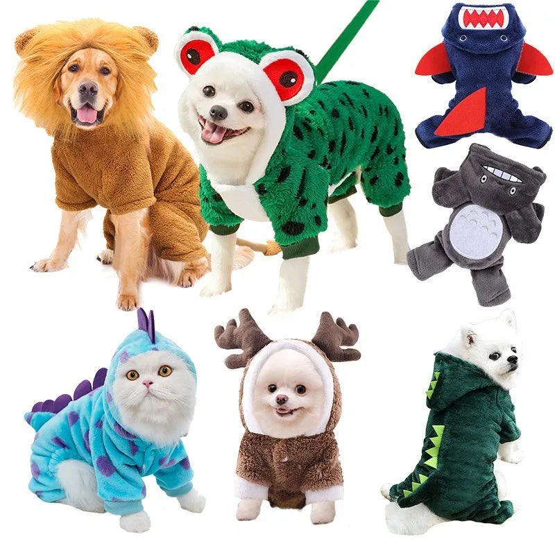 Pet Halloween Costume, Cute Animal Shape Fleece Dog Cat Hoodie, Warm Cosplay Outfit for Small Medium Dogs & Cats