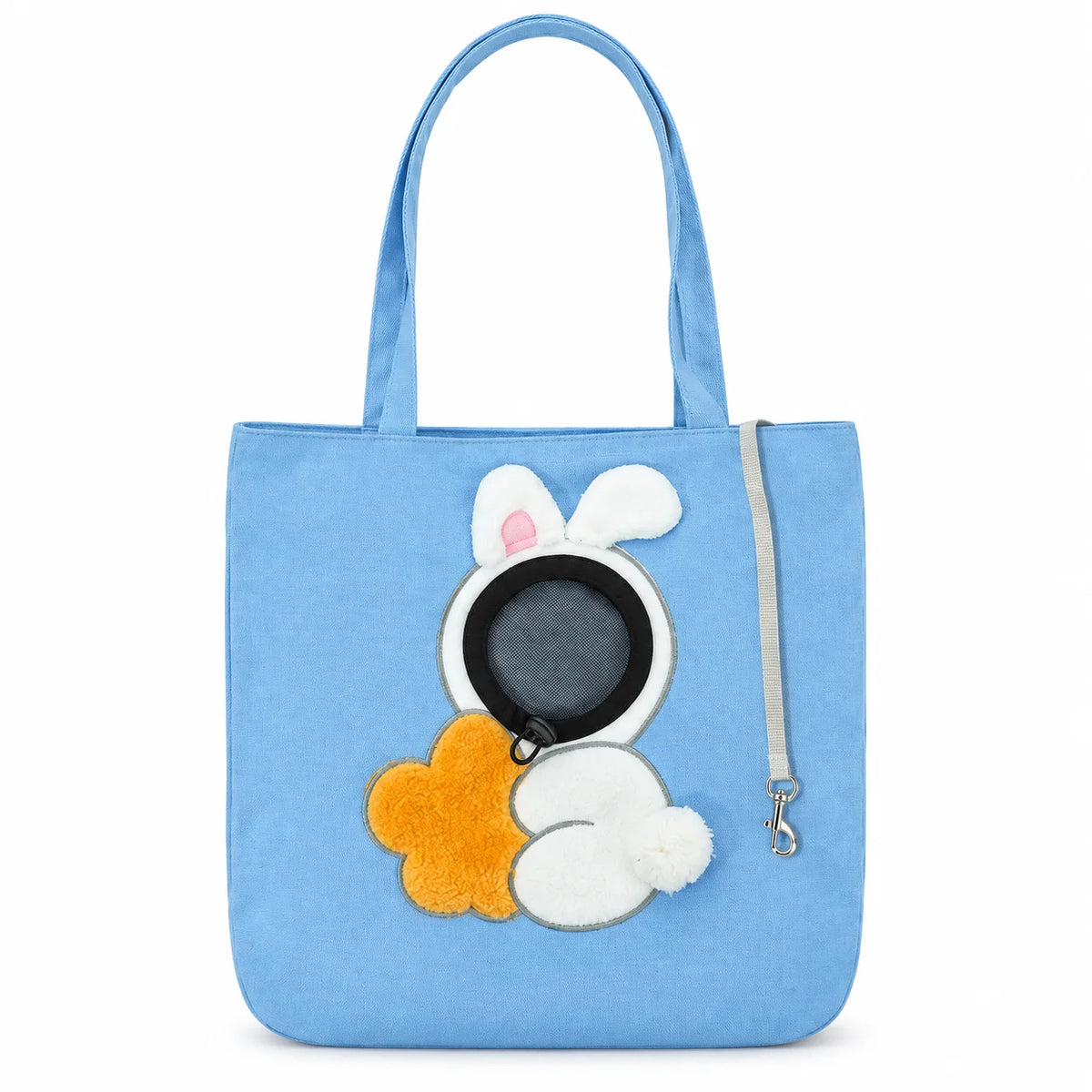 Pet Carrier Tote Bag for Cats and Small Dogs, Cute Plush Head-Out Shoulder Bag with Safety Tether, Foldable for Travel & Walking
