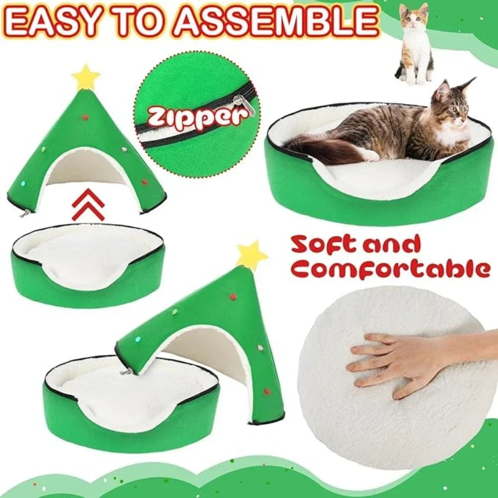 Creative Christmas Tree Cat Nest Winter Thicken Warmth Semi-closed Pet House Wtih Detachable Cushion Christmas Pet Supplies 숨숨집