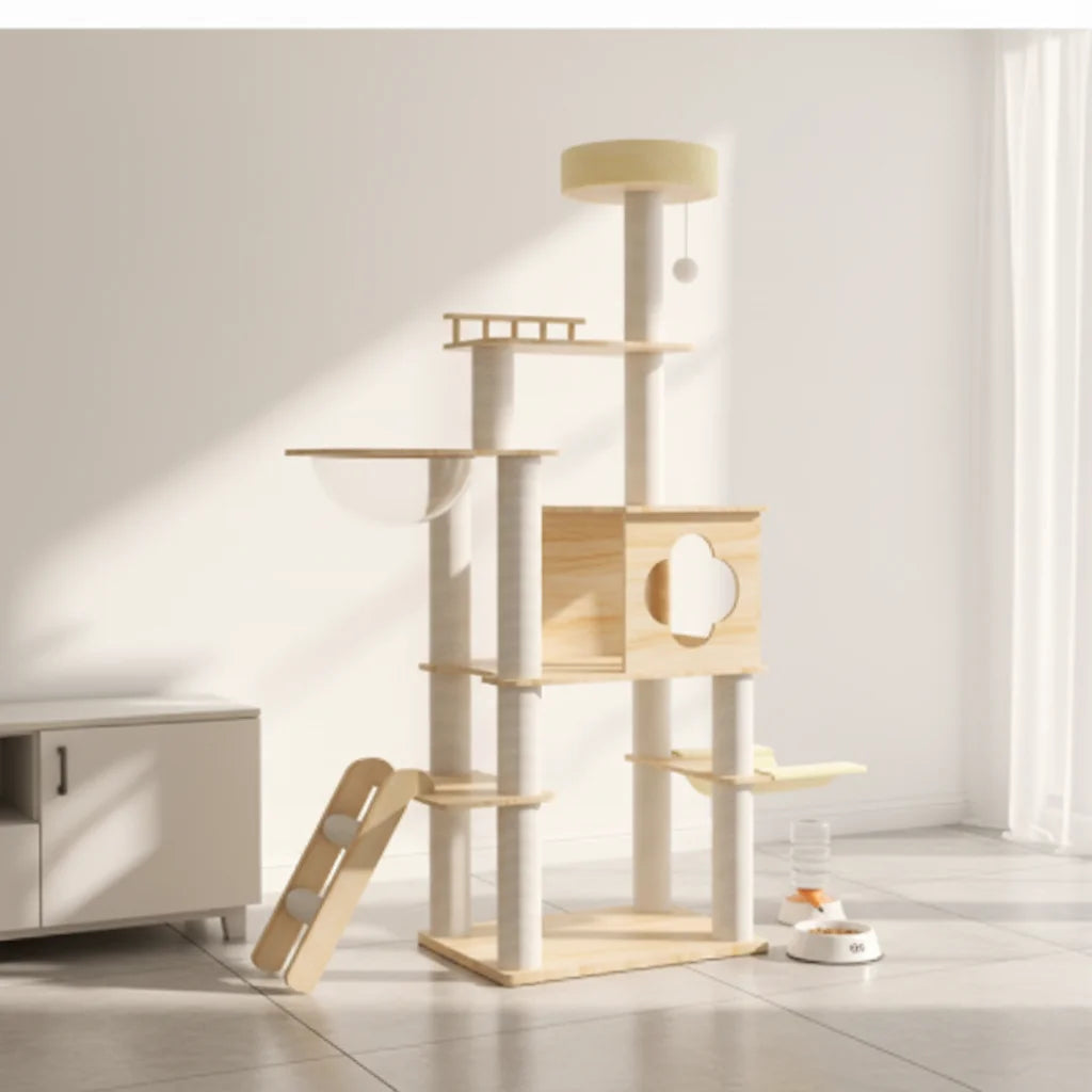 environmentally friendly classic cat activity tower, luxury activity tower, spacious platform, linen wood material