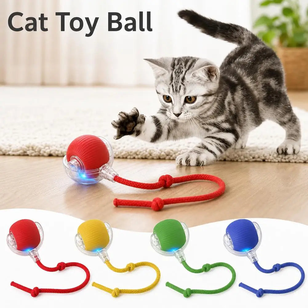 Smart Cat Toys Automatic Rolling Ball With Tail Rope Rechargeable Electric Pet Interactive Toy Cat Training