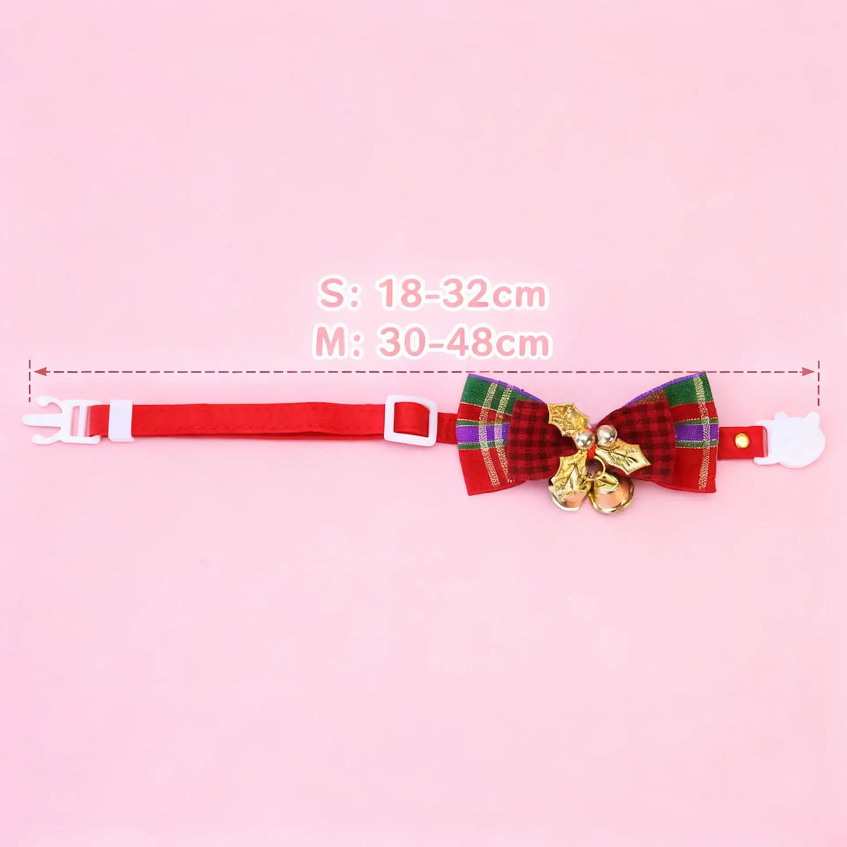 Christmas Pet Collar with Bow Tie Bells, Adjustable Breakaway Cat Dog Collar, Xmas Holiday Neck Decoration for Small Medium Pets