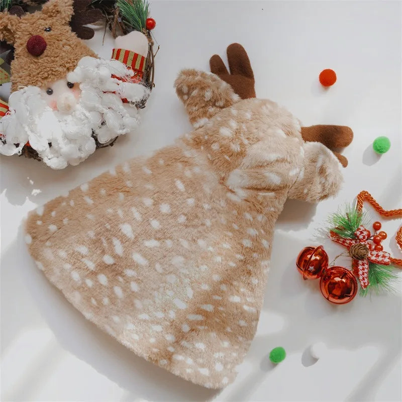 Christmas Pet Reindeer Cape Costume Outfit Hat Accessory For Dogs Cats Holiday Party Dress Up Pet Transform Decorative Supplies