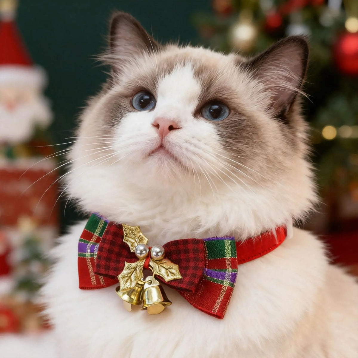 Christmas Pet Collar with Bow Tie Bells, Adjustable Breakaway Cat Dog Collar, Xmas Holiday Neck Decoration for Small Medium Pets