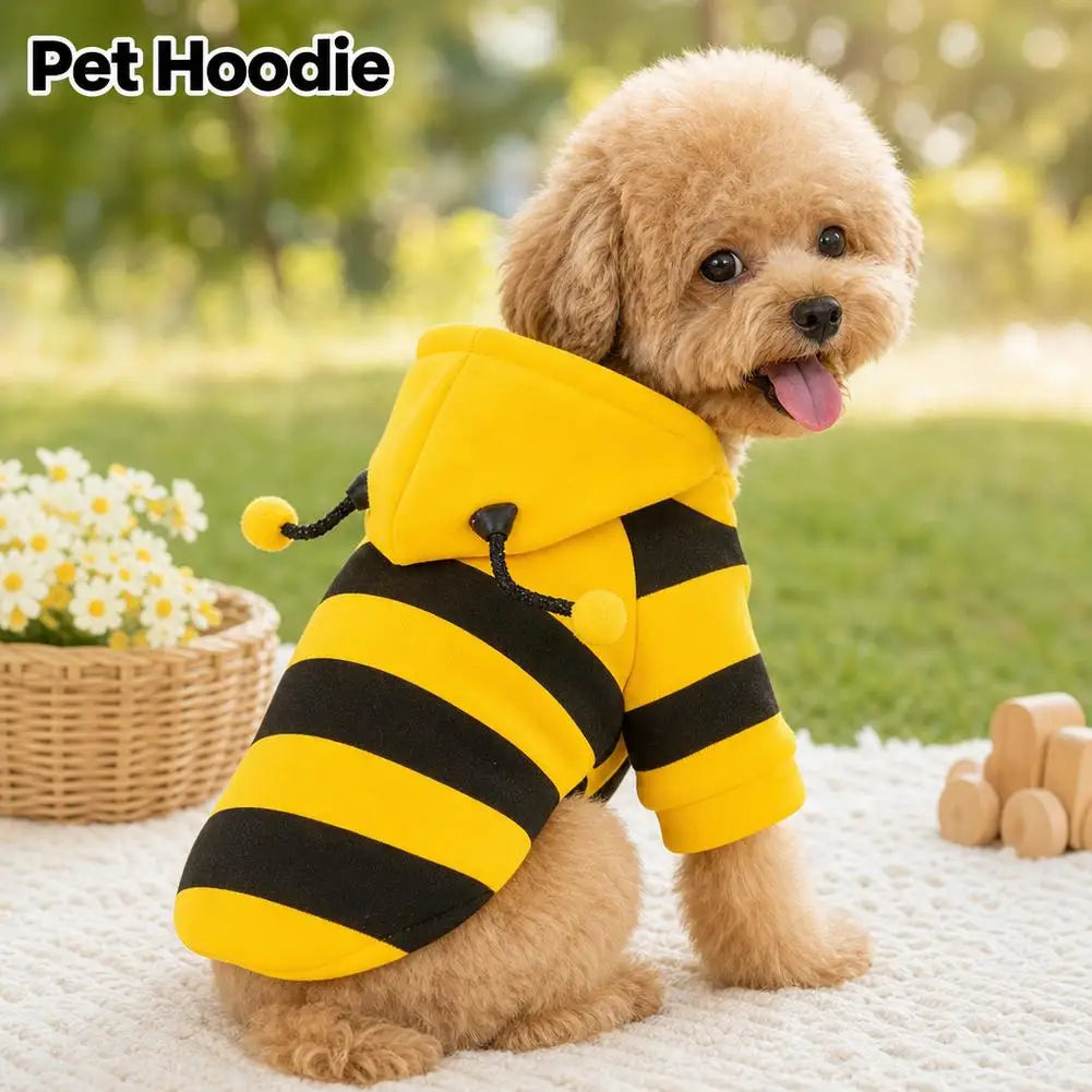 Pet Autumn/Winter Bee Hoodie Soft Warm Dog Cat Pullover Cute Bumblebee Striped Costume Windproof Puppy Kitty Clothes