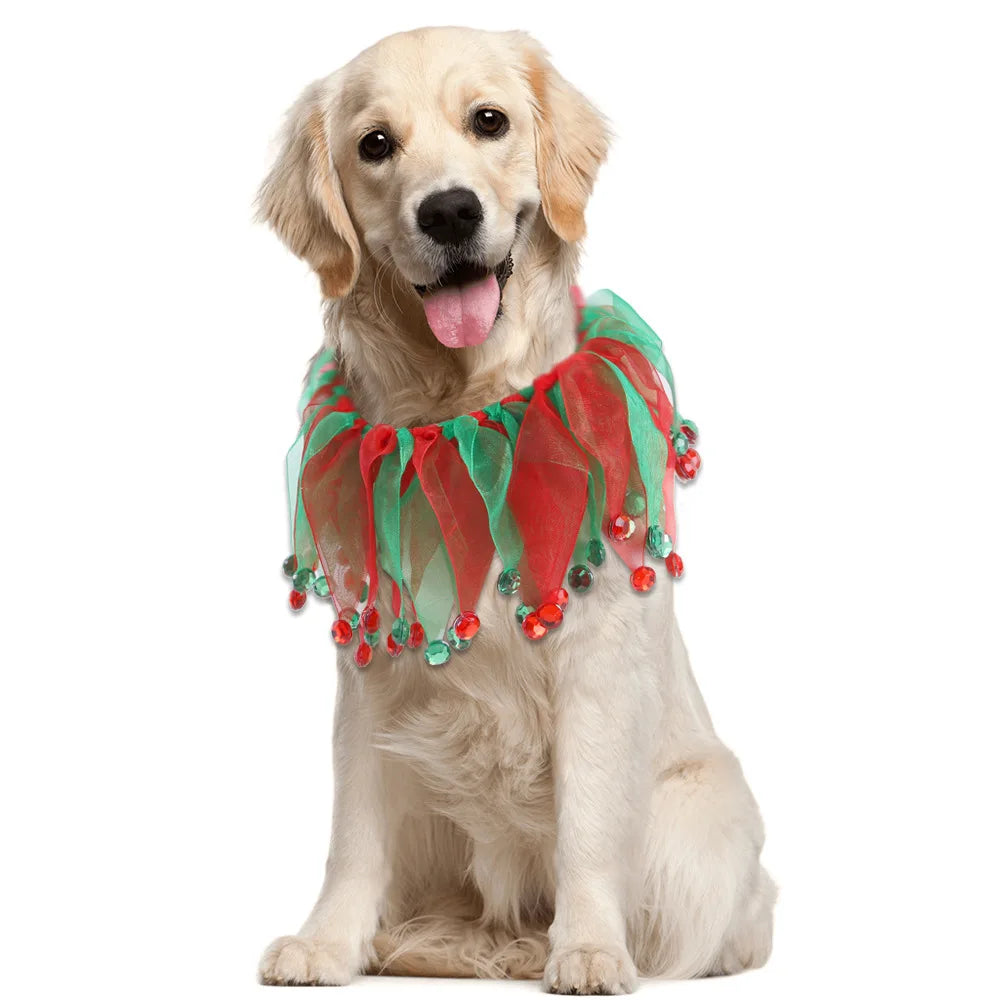 1× Halloween Christmas Pet Collar Chicken Duck Goose Dog Cat Tulle Scrunchie Neck Collar Pumpkin Bell Festival Costume Accessory