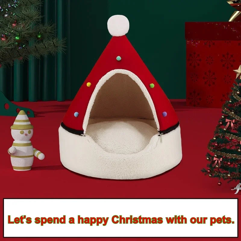 Creative Christmas Tree Cat Nest Winter Thicken Warmth Semi-closed Pet House Wtih Detachable Cushion Christmas Pet Supplies 숨숨집