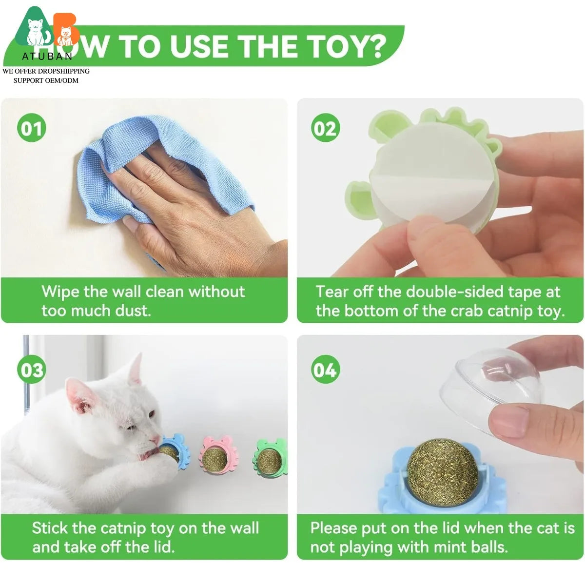 ATUBAN 3PCS Catnip Wall Ball,Cat Toys Catnip Balls for Cats Wall Mounted Catnip Ball Toy Catnip Rollerball Wall Cat Lick Ball
