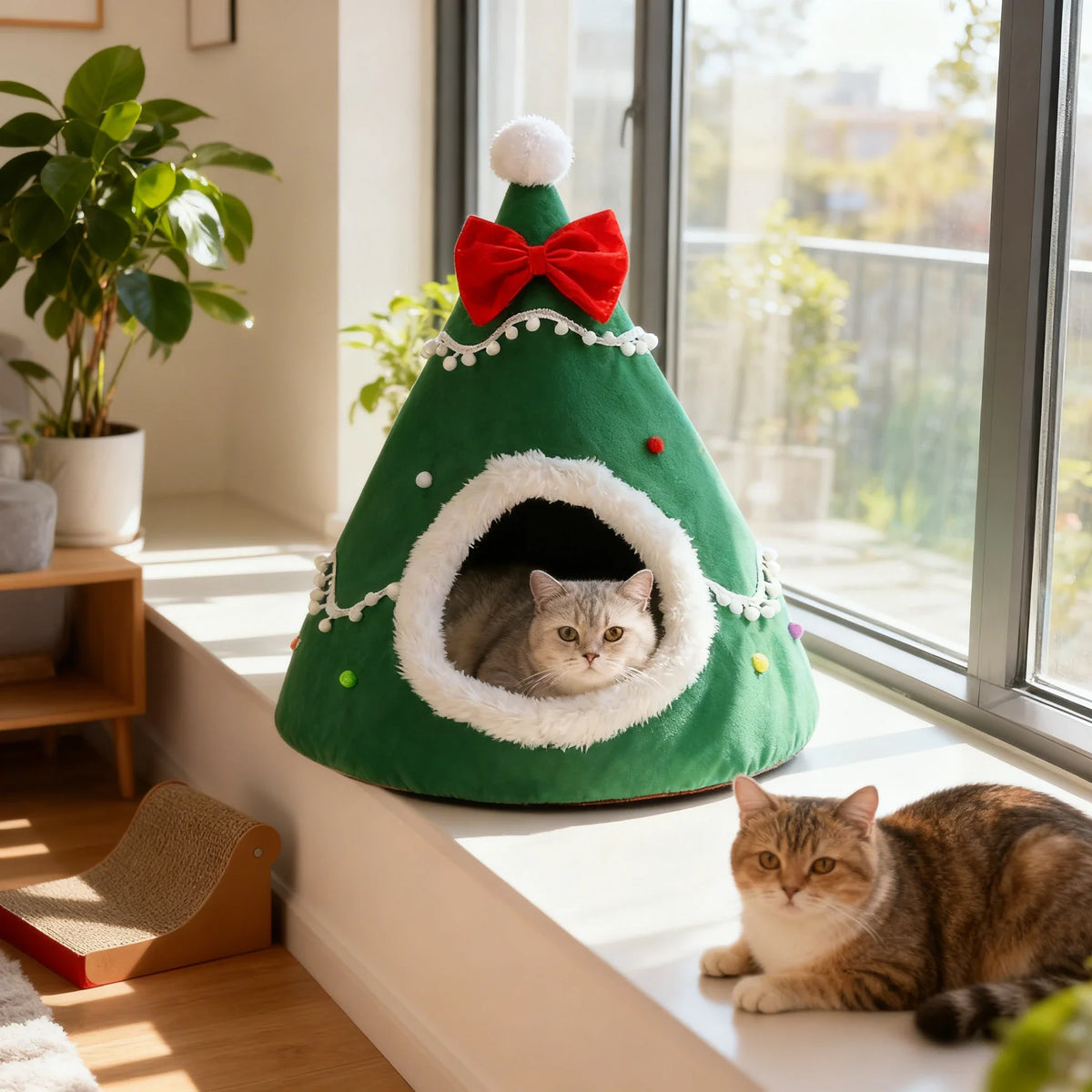 Creative Christmas Tree Cat Nest Winter Thicken Warmth Semi-closed Pet House Wtih Detachable Cushion Christmas Pet Supplies 숨숨집