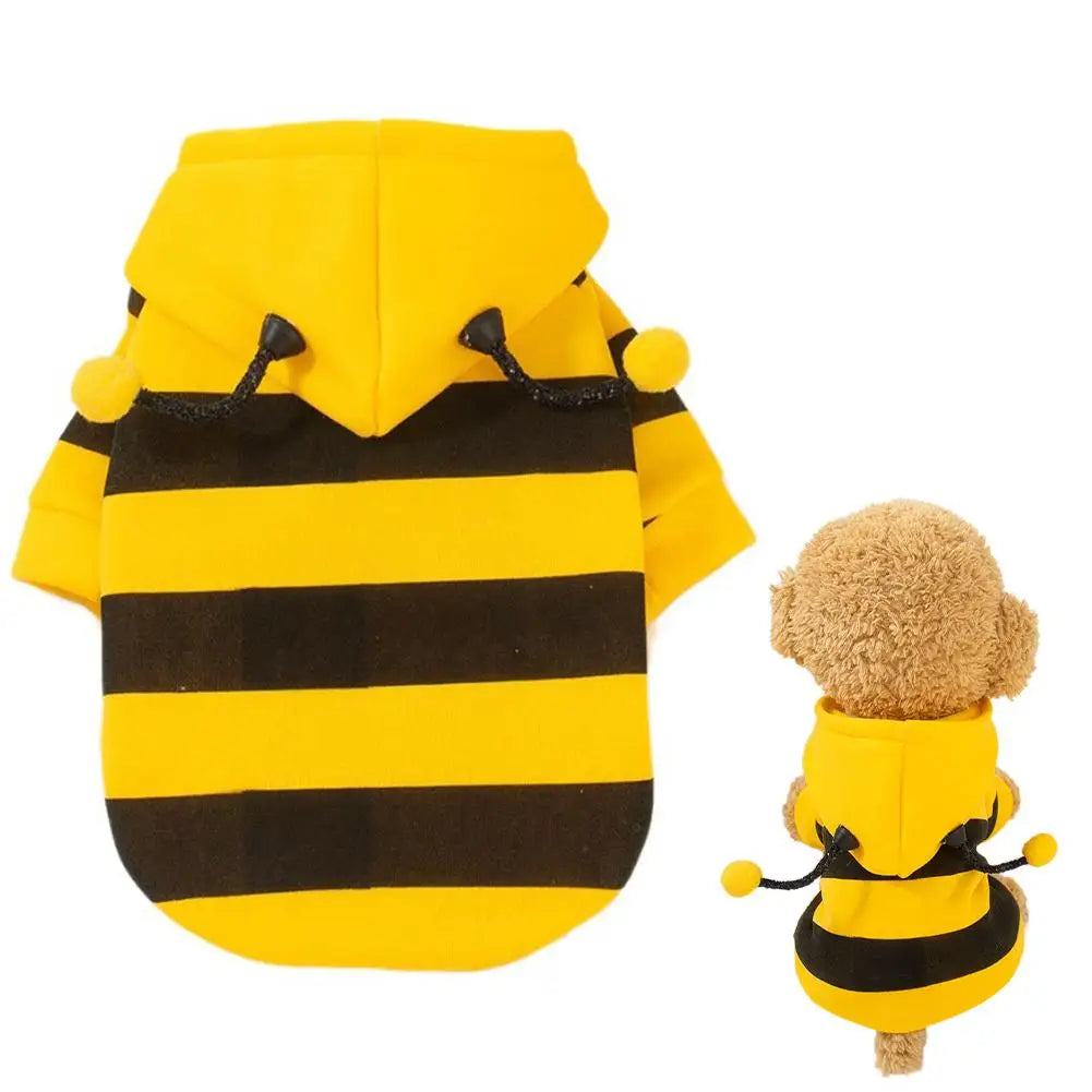Pet Autumn/Winter Bee Hoodie Soft Warm Dog Cat Pullover Cute Bumblebee Striped Costume Windproof Puppy Kitty Clothes