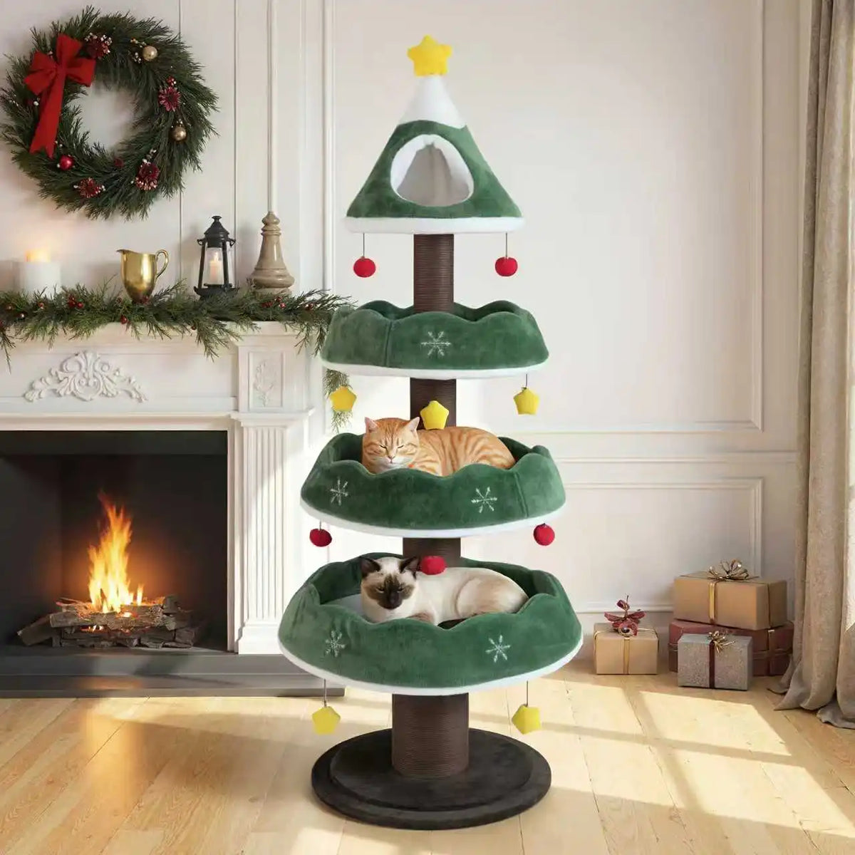 environmentally friendly classic cat activity tower, luxury activity tower, spacious platform, linen wood material