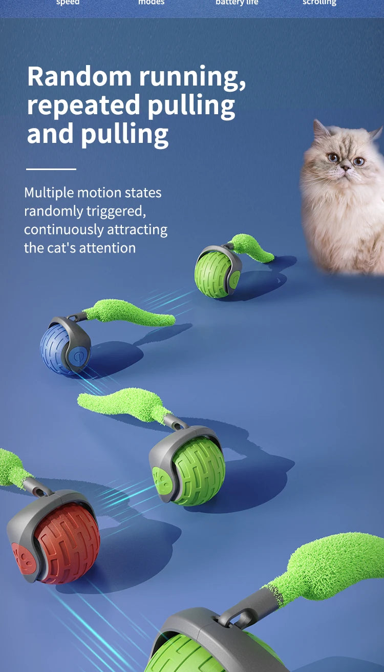 Speedy Tail 2.0 Interactive Cat Toy Rechargeable Smart Electric Rolling Ball with 2 Modes Automatic Simulated Tail for Cats