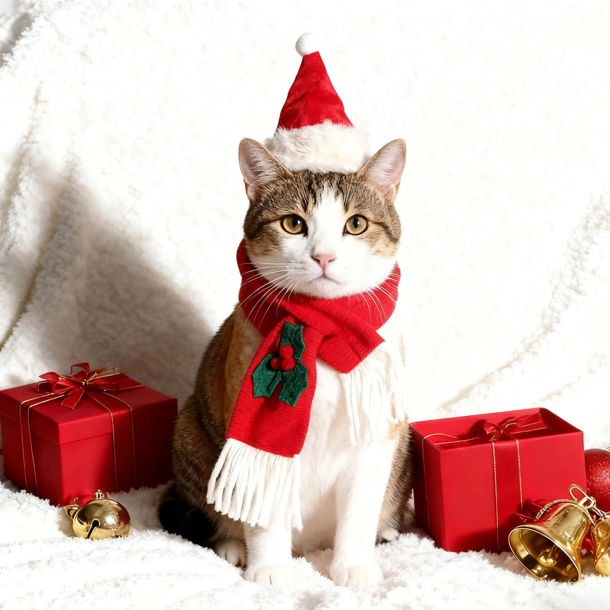 Christmas Pet Dress Up Supplies Dog Christmas Scarf and Hat Set Cat Holiday Party Cosplay Accessory for Small Medium Pets