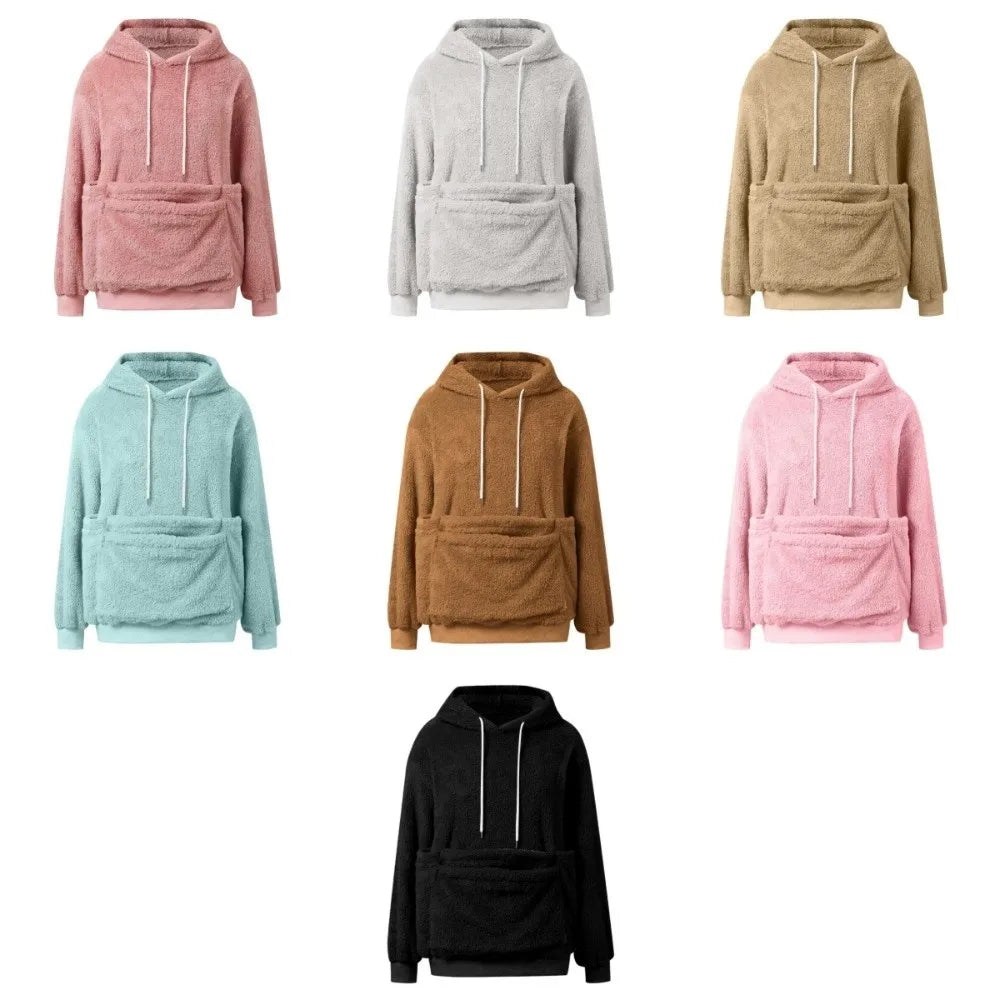 Solid Color Women Pet Carrier Hoodie Hooded Double Pocket Hoodie Soft Comfortable Loose Fit Hooded Sweatshirt Dog Walker