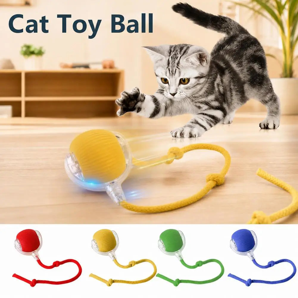 Smart Cat Toys Automatic Rolling Ball With Tail Rope Rechargeable Electric Pet Interactive Toy Cat Training