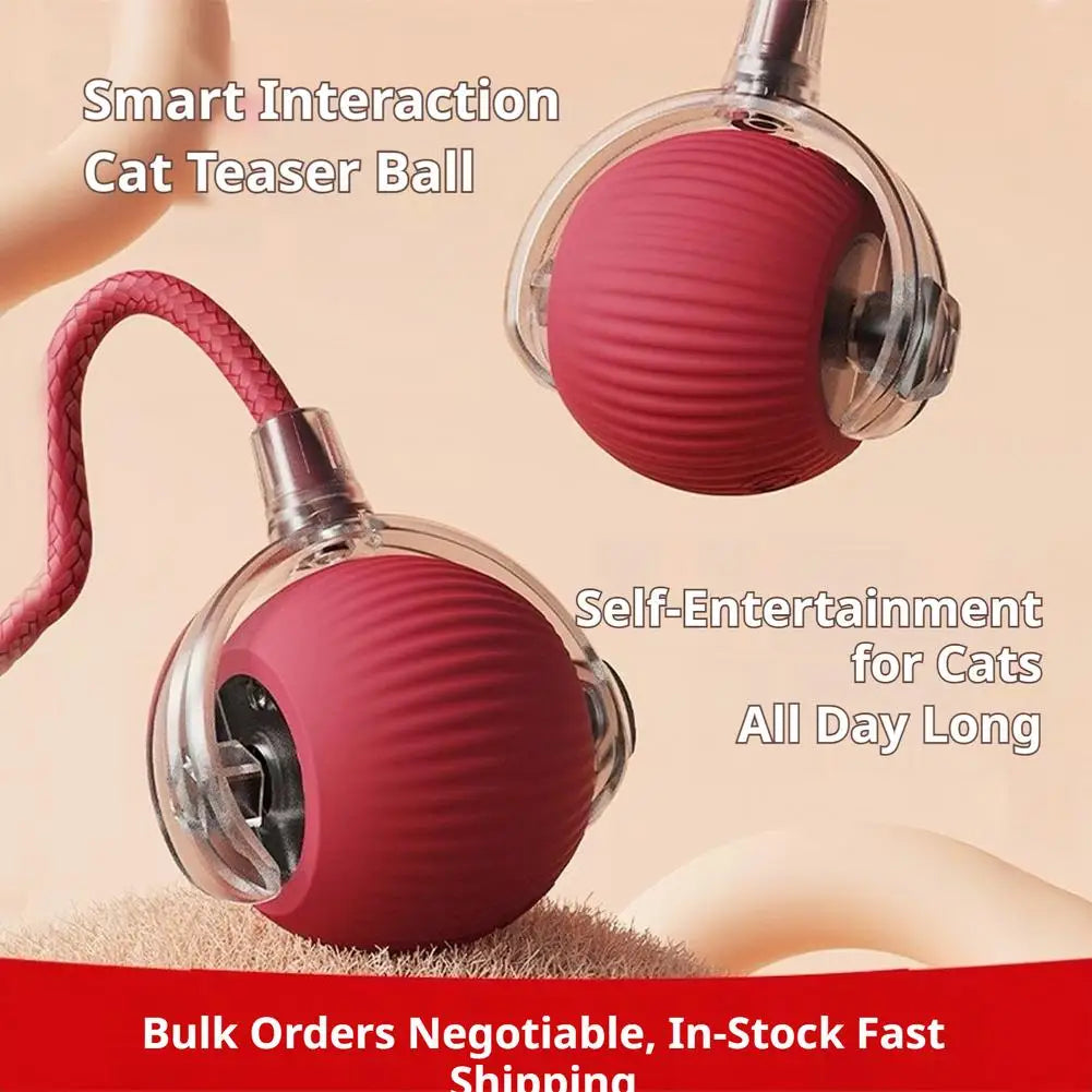 Smart Cat Toys Automatic Rolling Ball With Tail Rope Rechargeable Electric Pet Interactive Toy Cat Training
