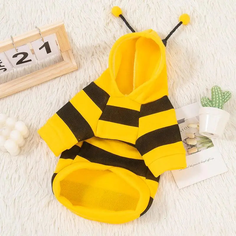 Pet Autumn/Winter Bee Hoodie Soft Warm Dog Cat Pullover Cute Bumblebee Striped Costume Windproof Puppy Kitty Clothes