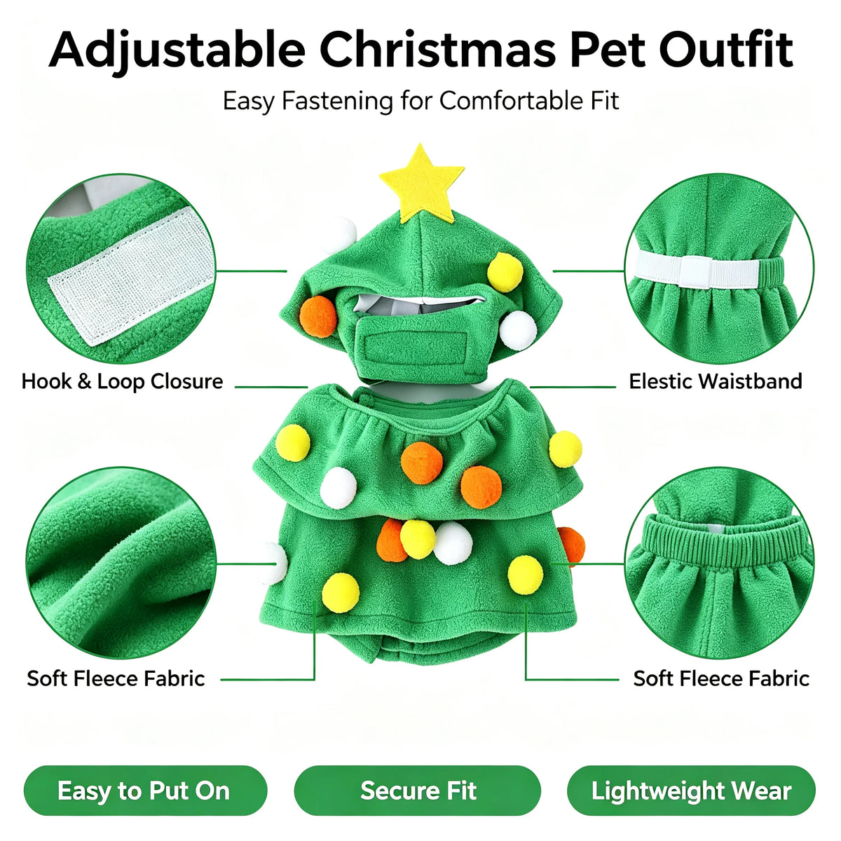 Christmas Dog Cat Costume Xmas Tree Outfit Warm Hooded Adjustable Puppy Kitten Clothes Funny Festive Pet Dress WinterSweaterCoat