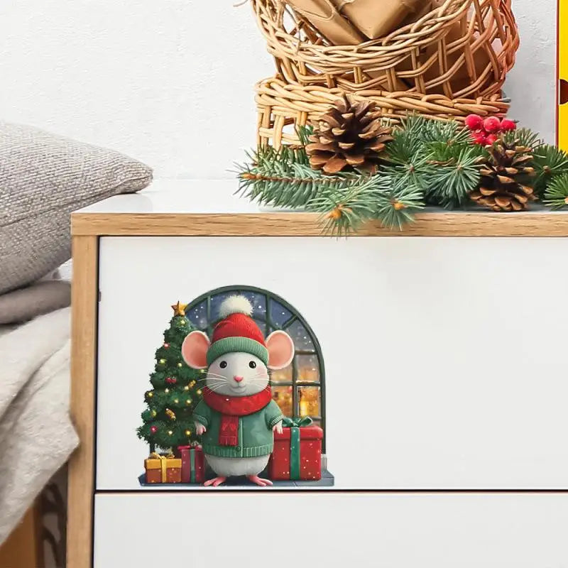 Cute Christmas Small Mouse Hole Wall Stickers Xmas Decoration For Home Noel Navidad Merry Christmas New Year Accessories