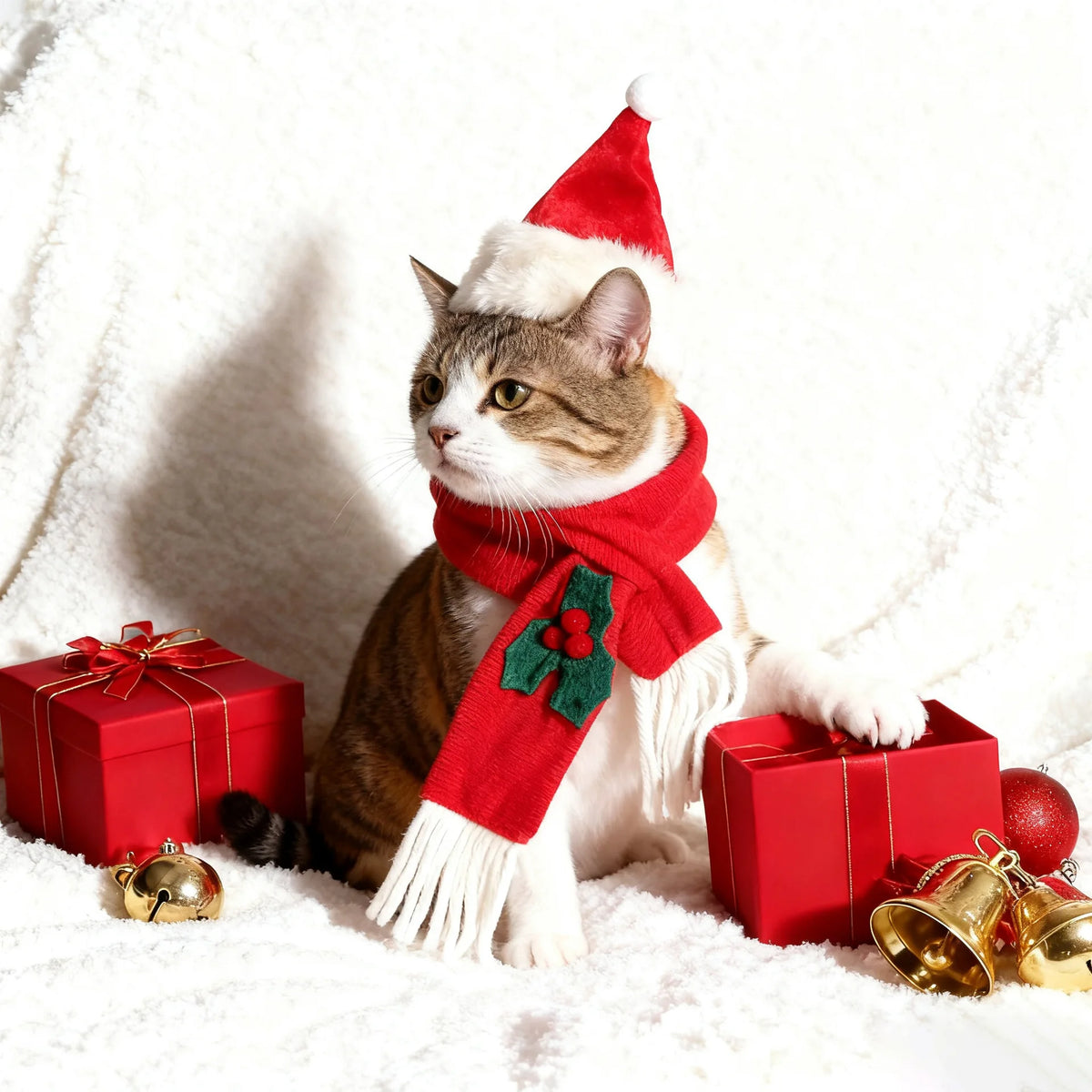 Christmas Pet Dress Up Supplies Dog Christmas Scarf and Hat Set Cat Holiday Party Cosplay Accessory for Small Medium Pets
