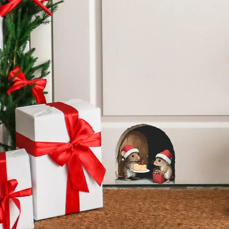 Cute Christmas Small Mouse Hole Wall Stickers Xmas Decoration For Home Noel Navidad Merry Christmas New Year Accessories