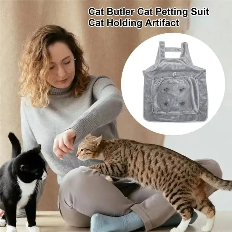 A36T-Cat Carrier Apron With Holes Outdoor Travel Small Cat Dogs Hanging Chest Bag Sleeping Pocket Winter Plush Pets Carrier