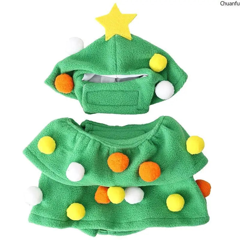 Christmas Dog Cat Costume Xmas Tree Outfit Warm Hooded Adjustable Puppy Kitten Clothes Funny Festive Pet Dress WinterSweaterCoat