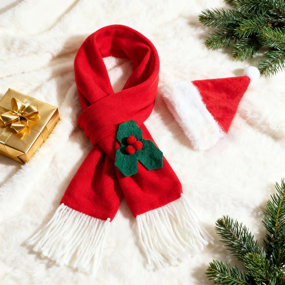 Christmas Pet Dress Up Supplies Dog Christmas Scarf and Hat Set Cat Holiday Party Cosplay Accessory for Small Medium Pets