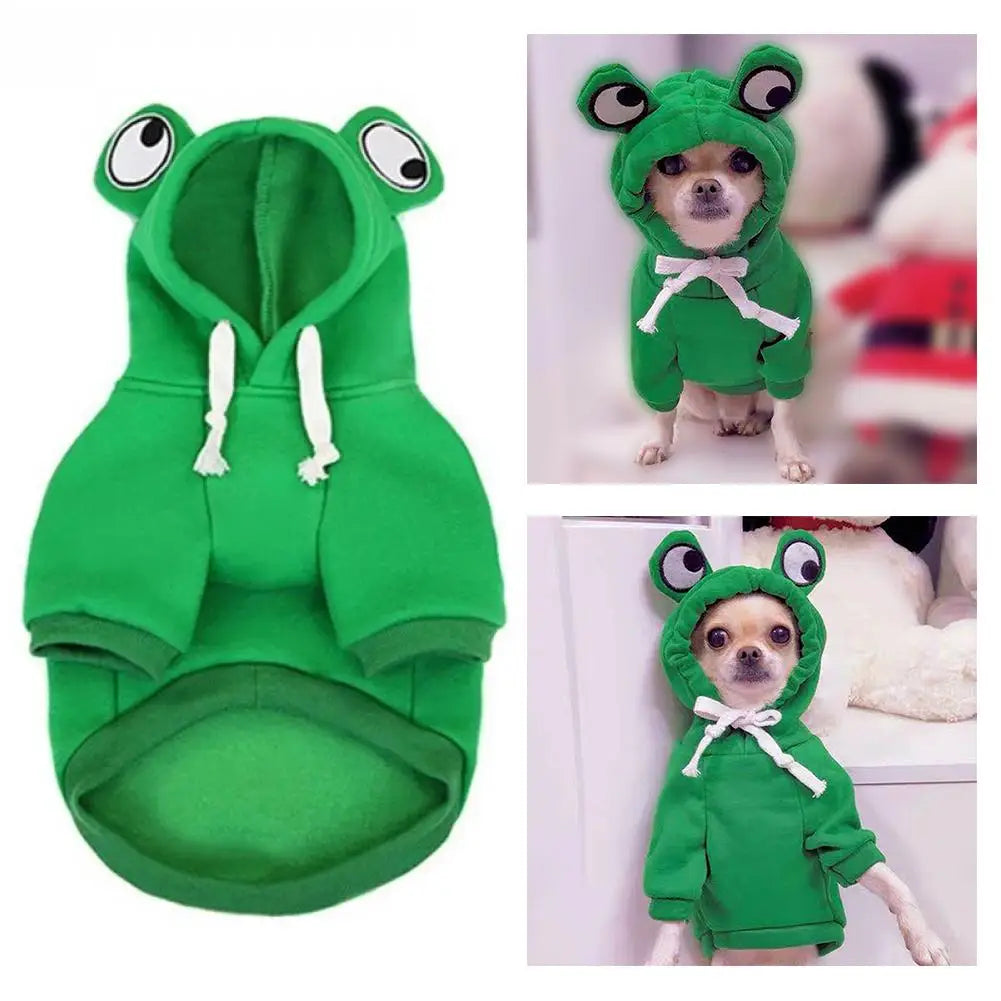 Cute Frog Pet Hoodie Dogs Clothes Christmas Warm Jumpsuits Winter Fleece Pet Overalls for Small Medium Dogs Cats Chihuahua