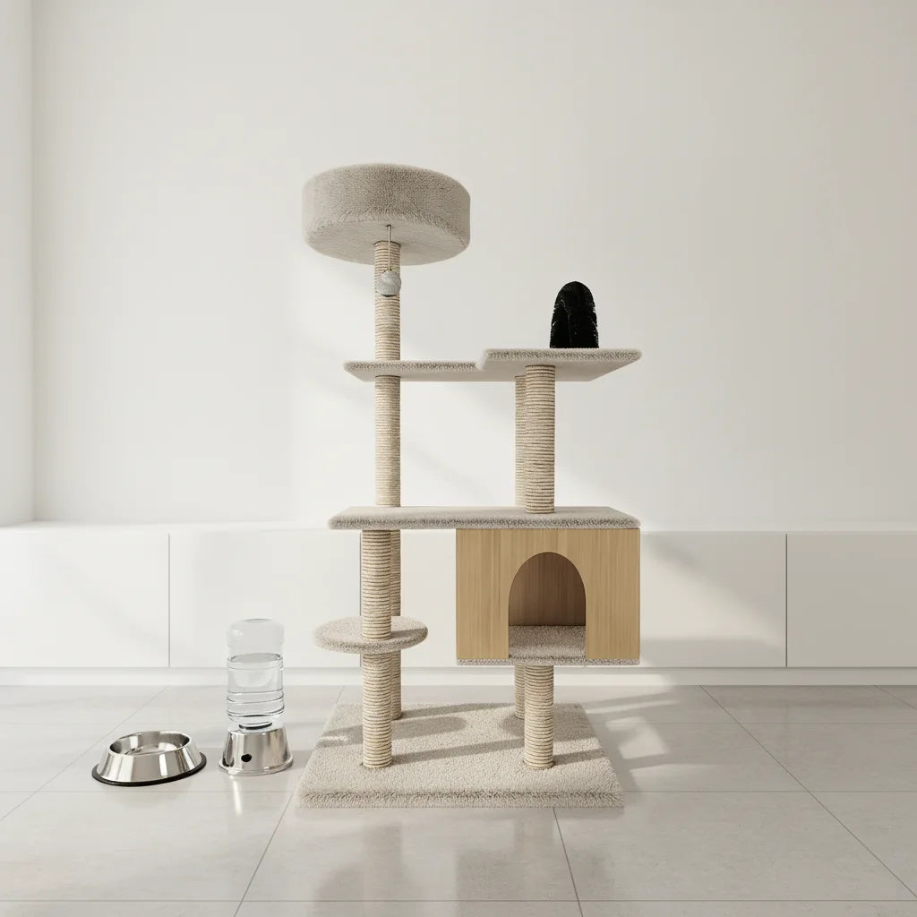 environmentally friendly classic cat activity tower, luxury activity tower, spacious platform, linen wood material
