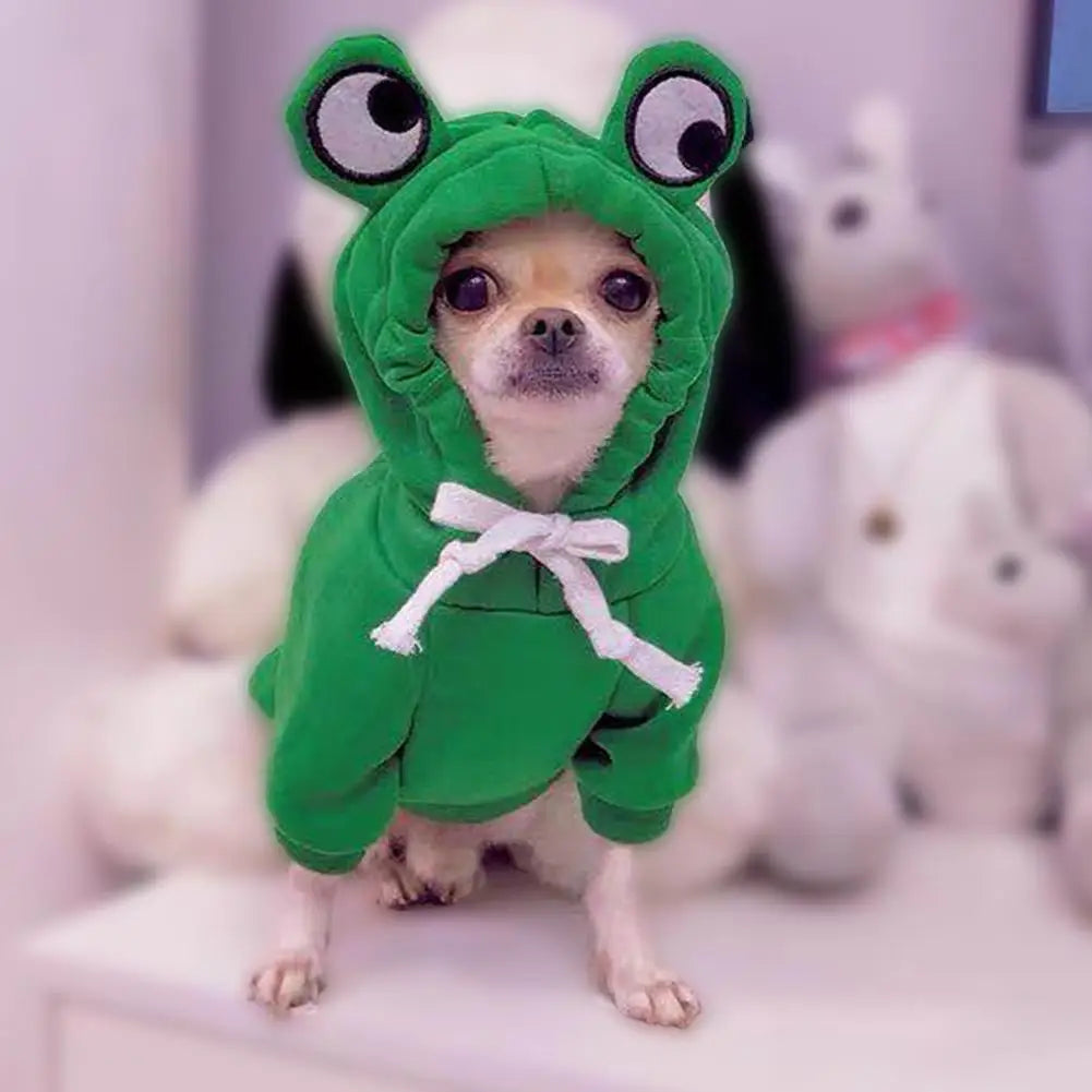 Cute Frog Pet Hoodie Dogs Clothes Christmas Warm Jumpsuits Winter Fleece Pet Overalls for Small Medium Dogs Cats Chihuahua