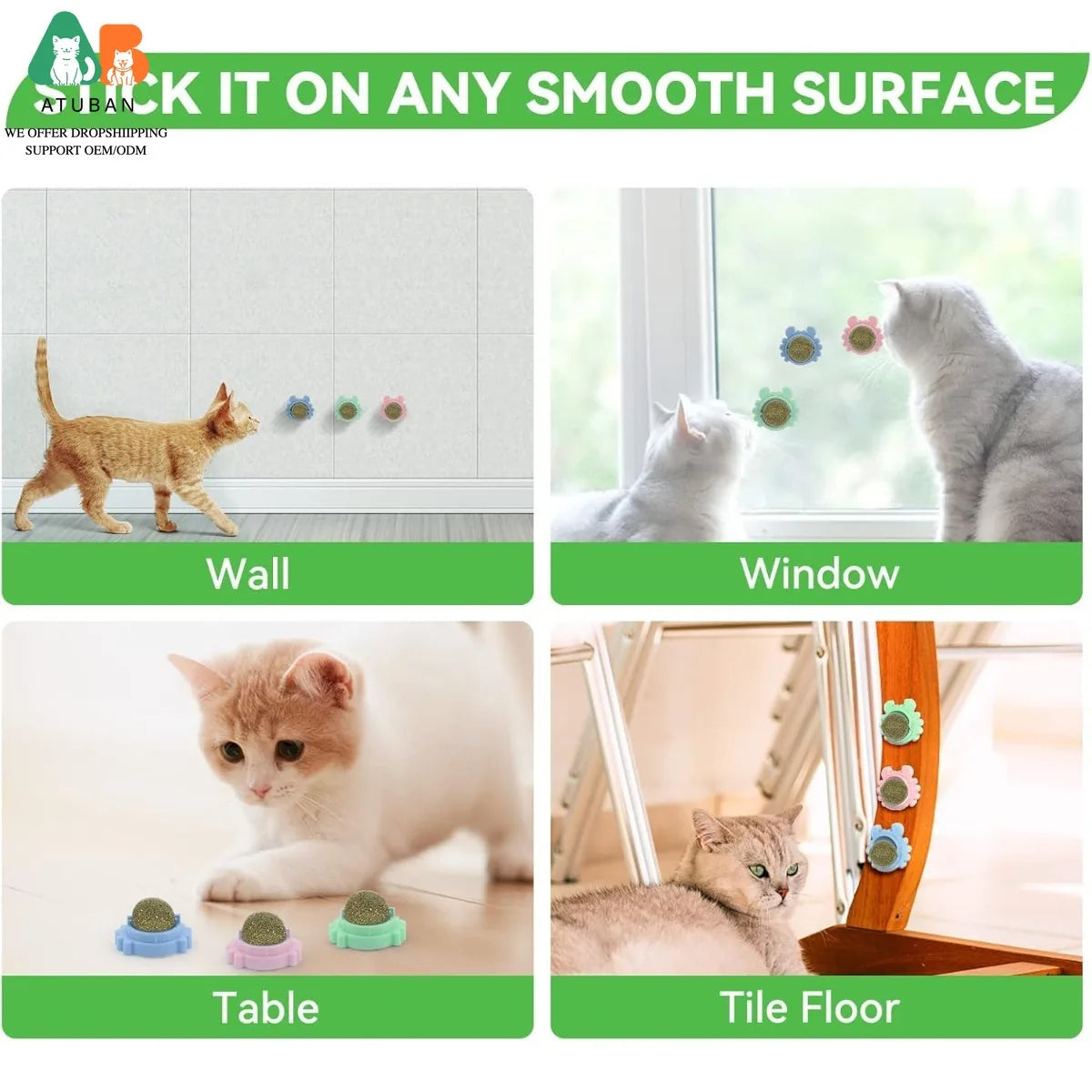 ATUBAN 3PCS Catnip Wall Ball,Cat Toys Catnip Balls for Cats Wall Mounted Catnip Ball Toy Catnip Rollerball Wall Cat Lick Ball