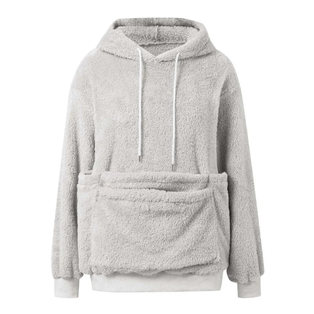 Solid Color Women Pet Carrier Hoodie Hooded Double Pocket Hoodie Soft Comfortable Loose Fit Hooded Sweatshirt Dog Walker