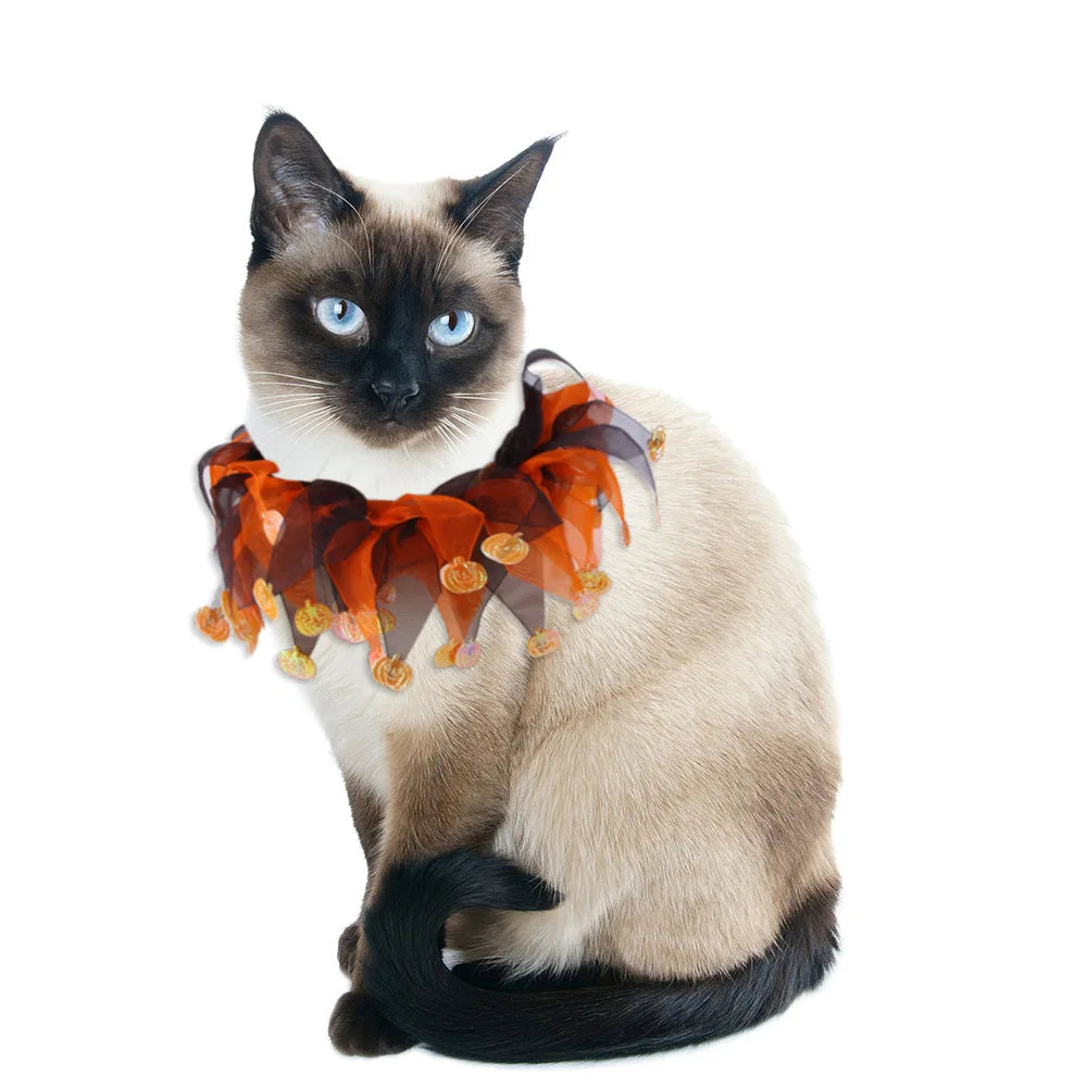 1× Halloween Christmas Pet Collar Chicken Duck Goose Dog Cat Tulle Scrunchie Neck Collar Pumpkin Bell Festival Costume Accessory
