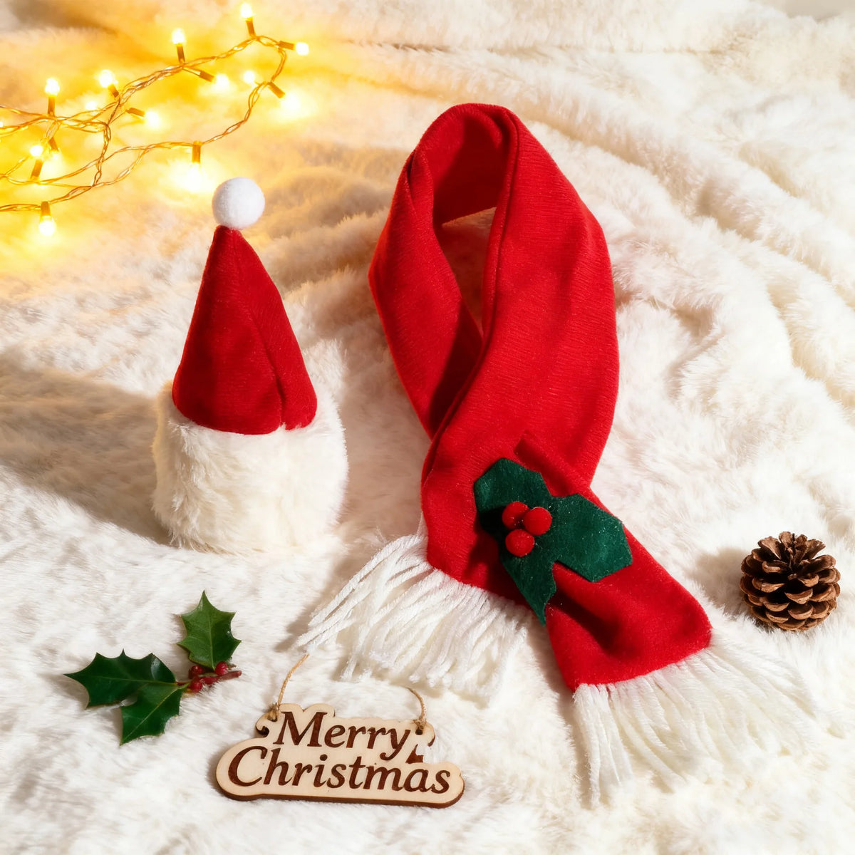 Christmas Pet Dress Up Supplies Dog Christmas Scarf and Hat Set Cat Holiday Party Cosplay Accessory for Small Medium Pets