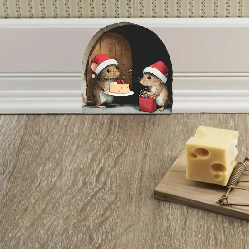 Cute Christmas Small Mouse Hole Wall Stickers Xmas Decoration For Home Noel Navidad Merry Christmas New Year Accessories
