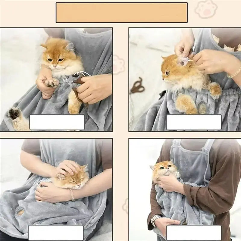 A36T-Cat Carrier Apron With Holes Outdoor Travel Small Cat Dogs Hanging Chest Bag Sleeping Pocket Winter Plush Pets Carrier