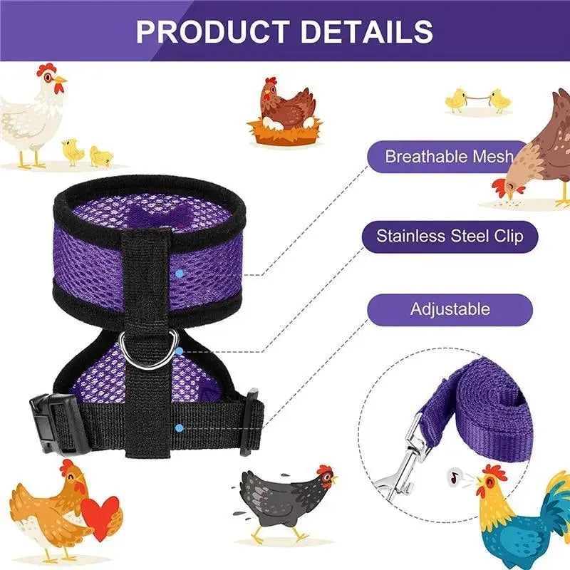 Adjustable Chicken Harness Vest With Bow Leash Set Breathable Poultry Walking Collar Duck Hen Pet Outdoor Training Accessories