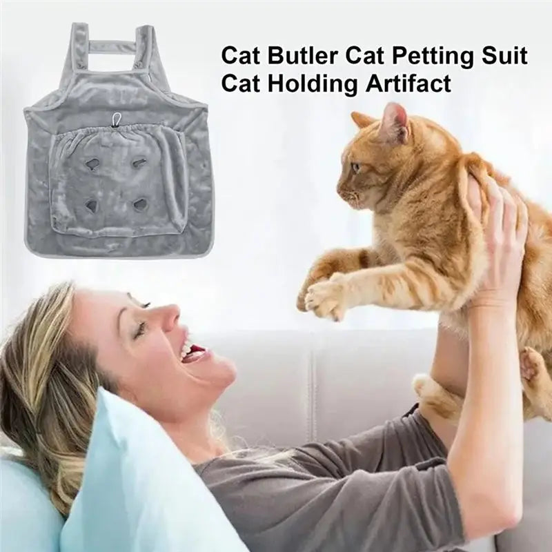 A36T-Cat Carrier Apron With Holes Outdoor Travel Small Cat Dogs Hanging Chest Bag Sleeping Pocket Winter Plush Pets Carrier
