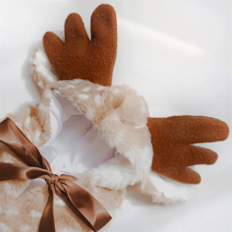 Christmas Pet Reindeer Cape Costume Outfit Hat Accessory For Dogs Cats Holiday Party Dress Up Pet Transform Decorative Supplies