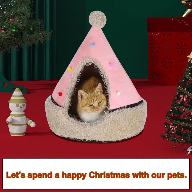 Creative Christmas Tree Cat Nest Winter Thicken Warmth Semi-closed Pet House Wtih Detachable Cushion Christmas Pet Supplies 숨숨집