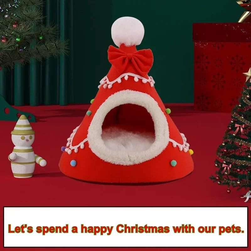 Creative Christmas Tree Cat Nest Winter Thicken Warmth Semi-closed Pet House Wtih Detachable Cushion Christmas Pet Supplies 숨숨집