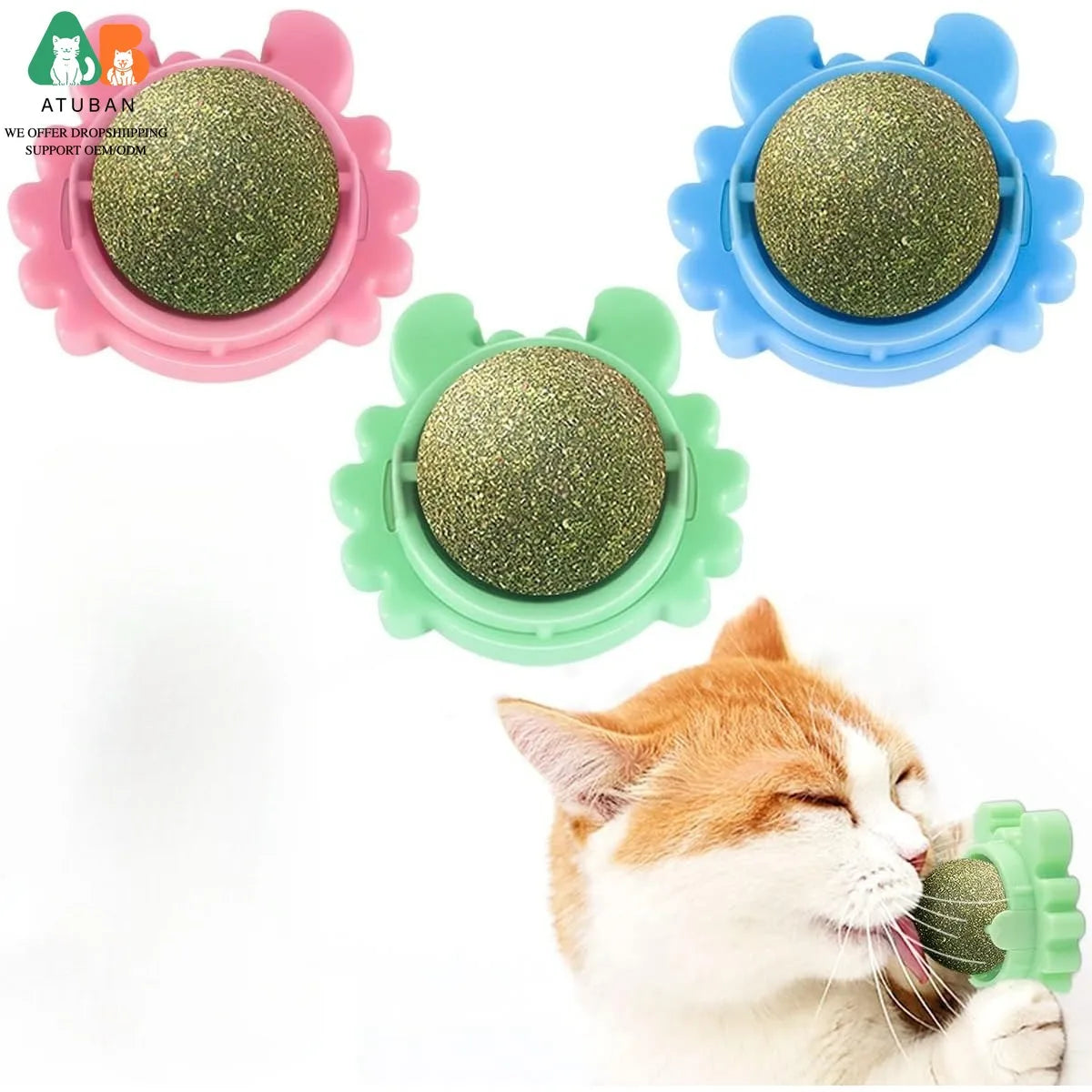 ATUBAN 3PCS Catnip Wall Ball,Cat Toys Catnip Balls for Cats Wall Mounted Catnip Ball Toy Catnip Rollerball Wall Cat Lick Ball