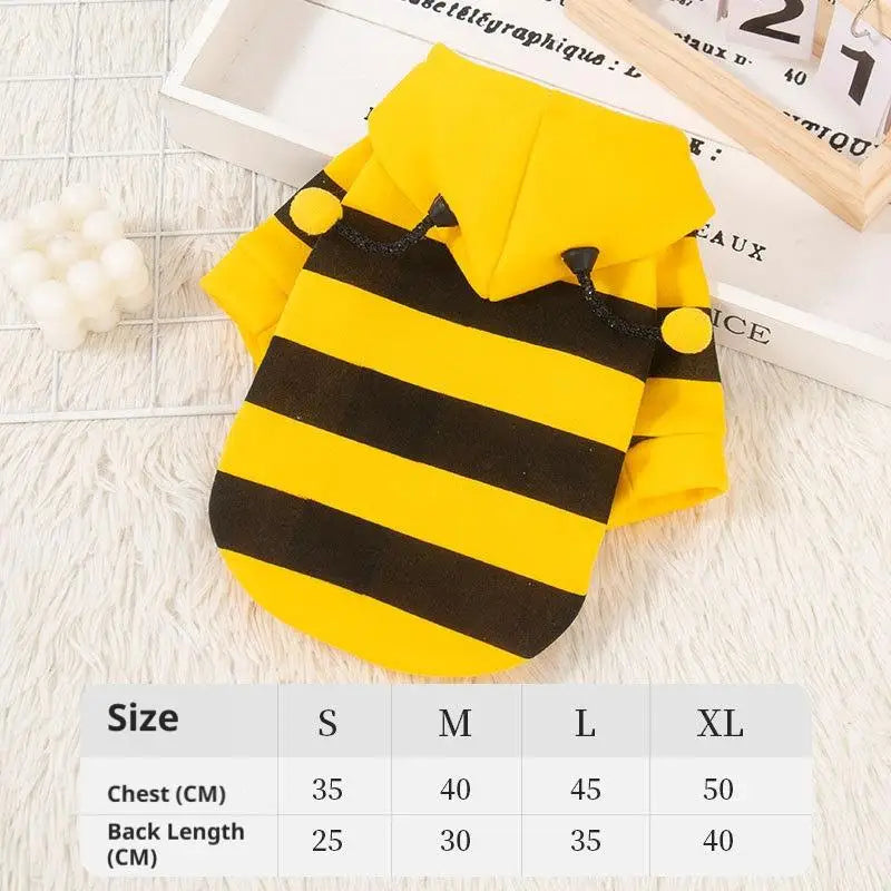 Pet Autumn/Winter Bee Hoodie Soft Warm Dog Cat Pullover Cute Bumblebee Striped Costume Windproof Puppy Kitty Clothes