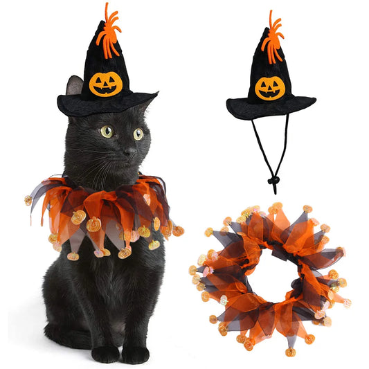 1× Halloween Christmas Pet Collar Chicken Duck Goose Dog Cat Tulle Scrunchie Neck Collar Pumpkin Bell Festival Costume Accessory