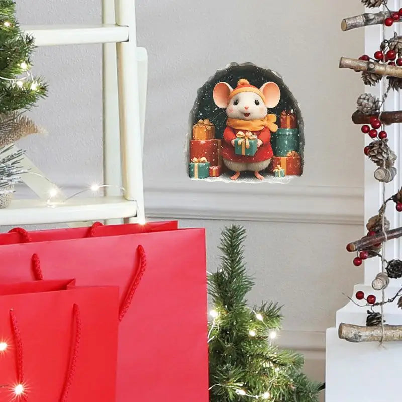 Cute Christmas Small Mouse Hole Wall Stickers Xmas Decoration For Home Noel Navidad Merry Christmas New Year Accessories